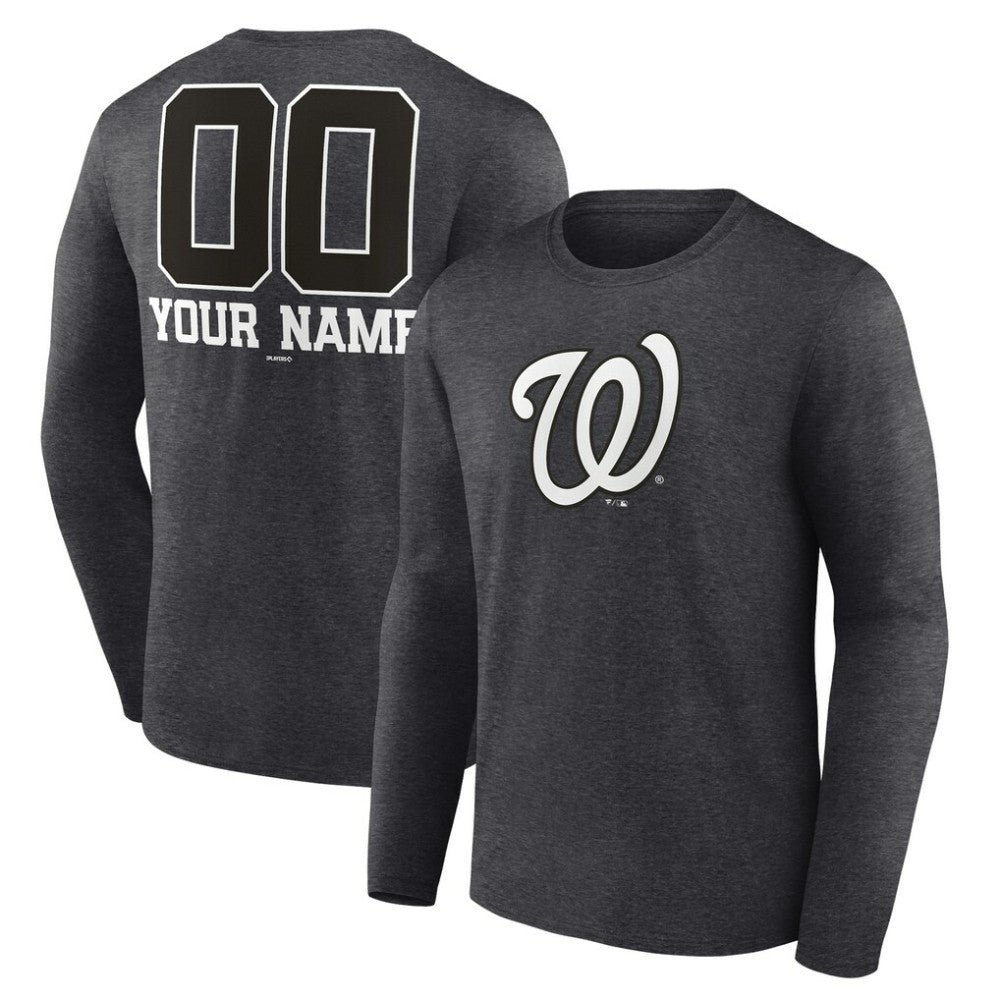 Washington Nationals Personalized Monochrome Name & Number Long Sleeve T-Shirt - Charcoal - MLB Sale