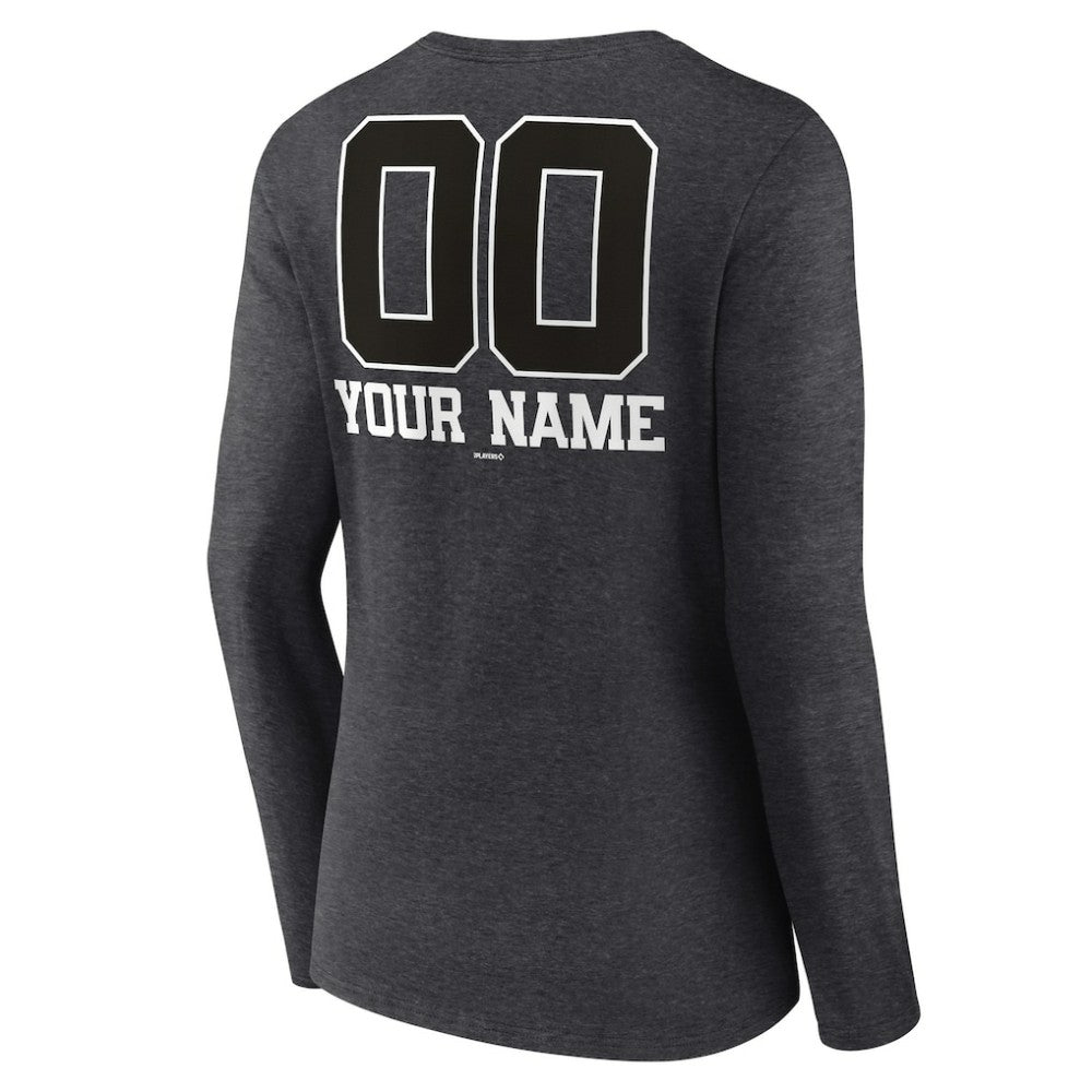 Washington Nationals Women's Personalized Monochrome Name & Number Long Sleeve V-Neck T-Shirt - Charcoal - MLB Lifestyle