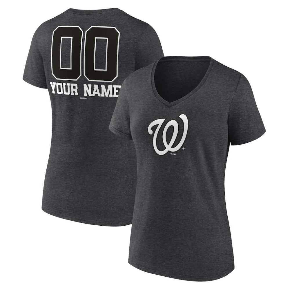 Washington Nationals Women's Personalized Monochrome Name & Number V-Neck T-Shirt - Charcoal - MLB Sale
