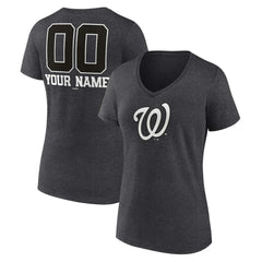 Washington Nationals Women's Personalized Monochrome Name & Number V-Neck T-Shirt - Charcoal - MLB Sale