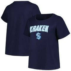 Seattle Kraken Profile Women's Plus Size Arch Over Logo T-Shirt - Deep Sea Blue - NHL 200745690
