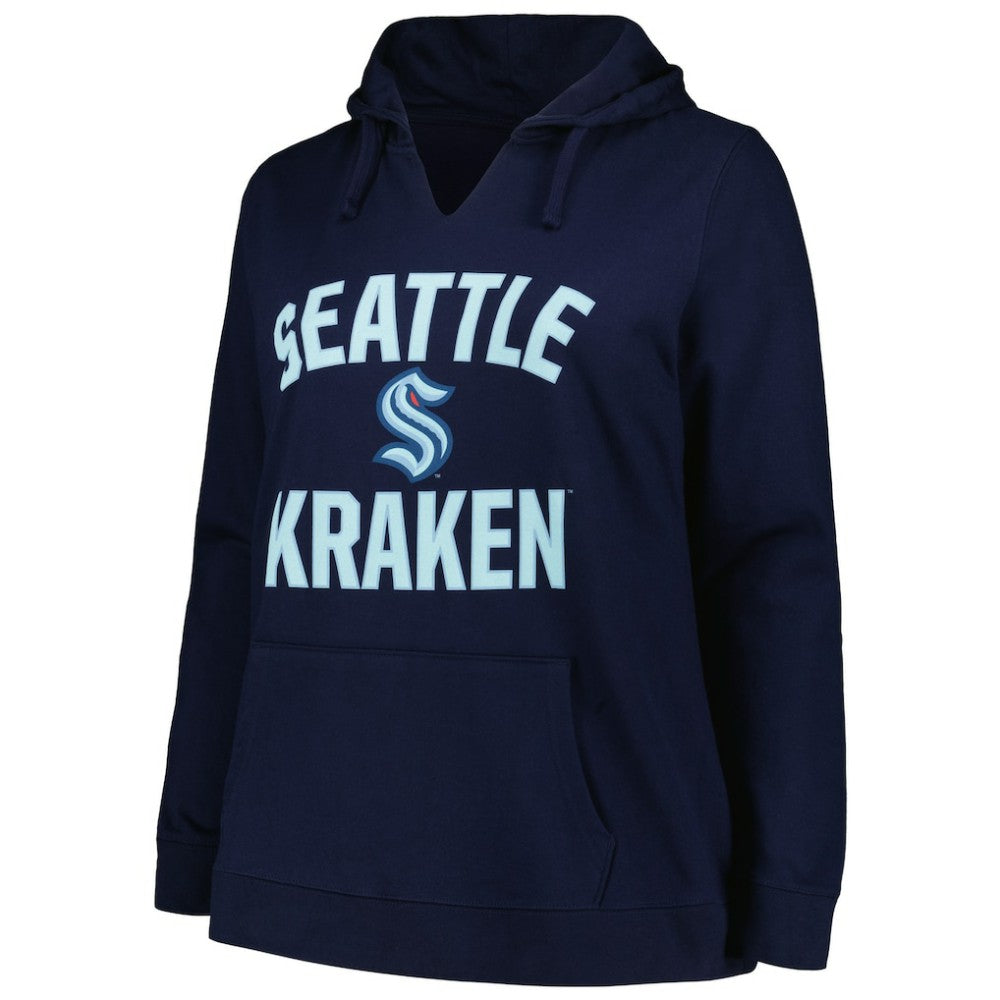Seattle Kraken Profile Women's Plus Size Arch Over Logo Pullover Hoodie - Deep Sea Blue - NHL 200745694