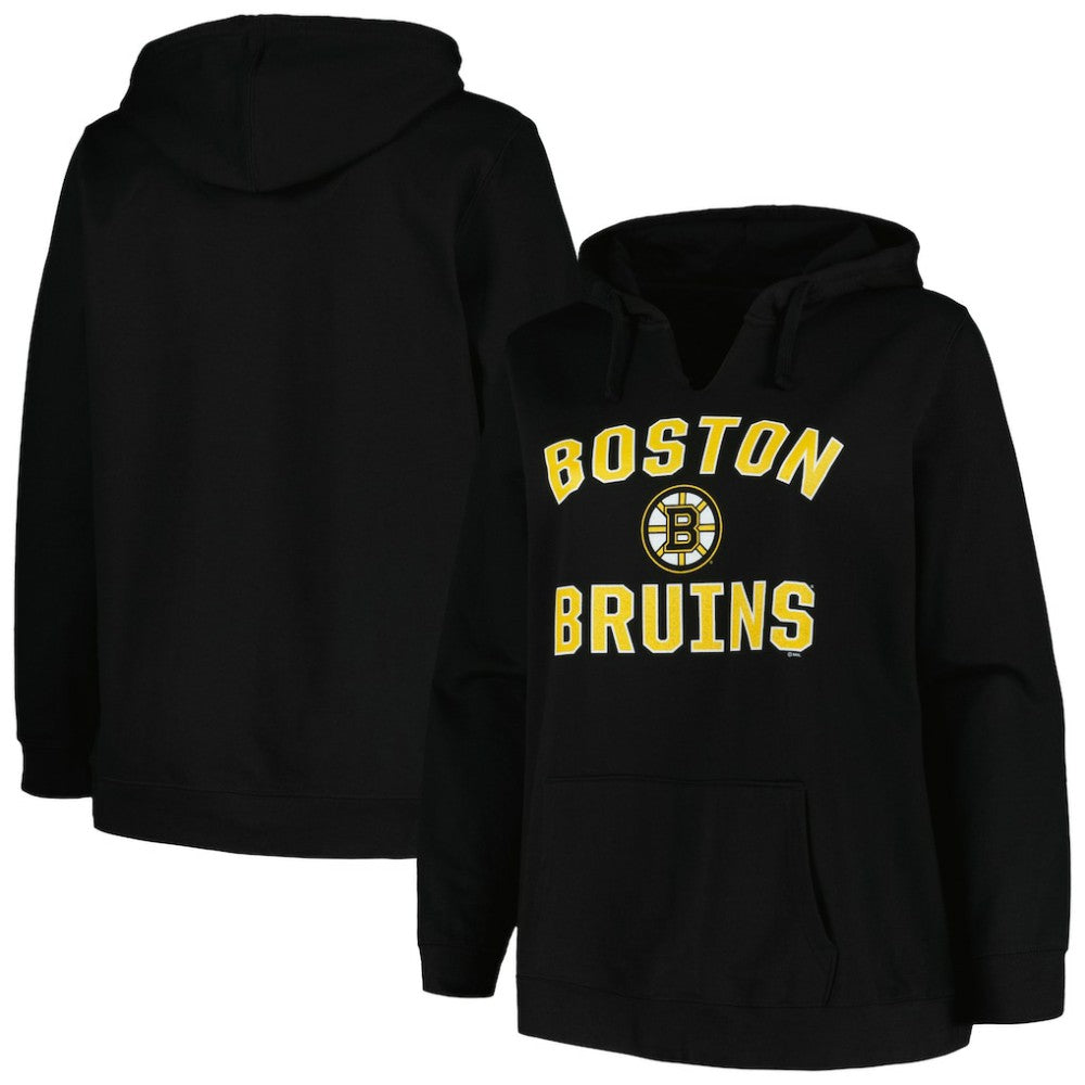 Boston Bruins Profile Women's Plus Size Arch Over Logo Pullover Hoodie - Black - NHL 200745703
