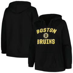 Boston Bruins Profile Women's Plus Size Arch Over Logo Pullover Hoodie - Black - NHL 200745703