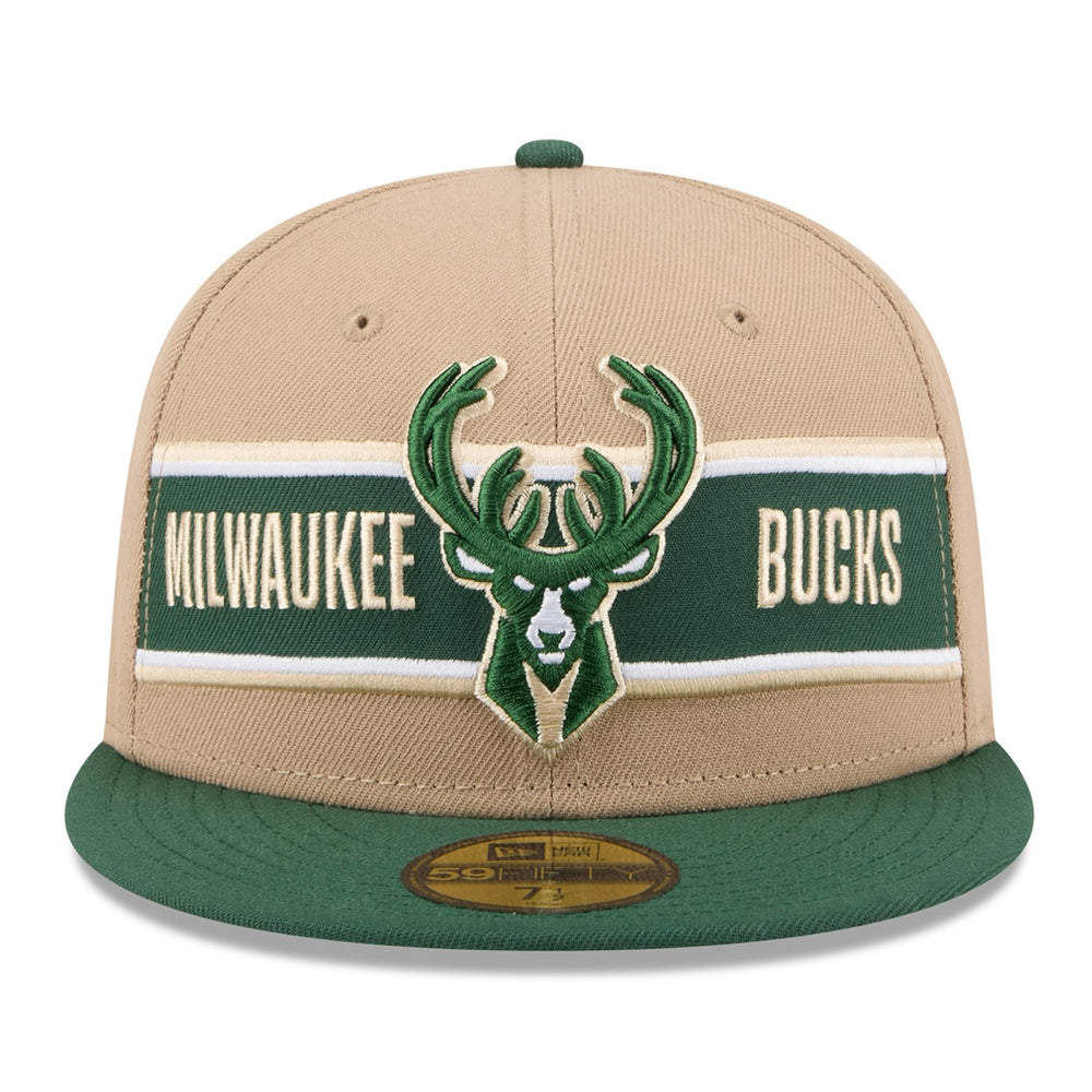 Milwaukee Bucks 2024 NBA Draft 59FIFTY Fitted Hat Tan/Hunter Green | New Era Lifestyle