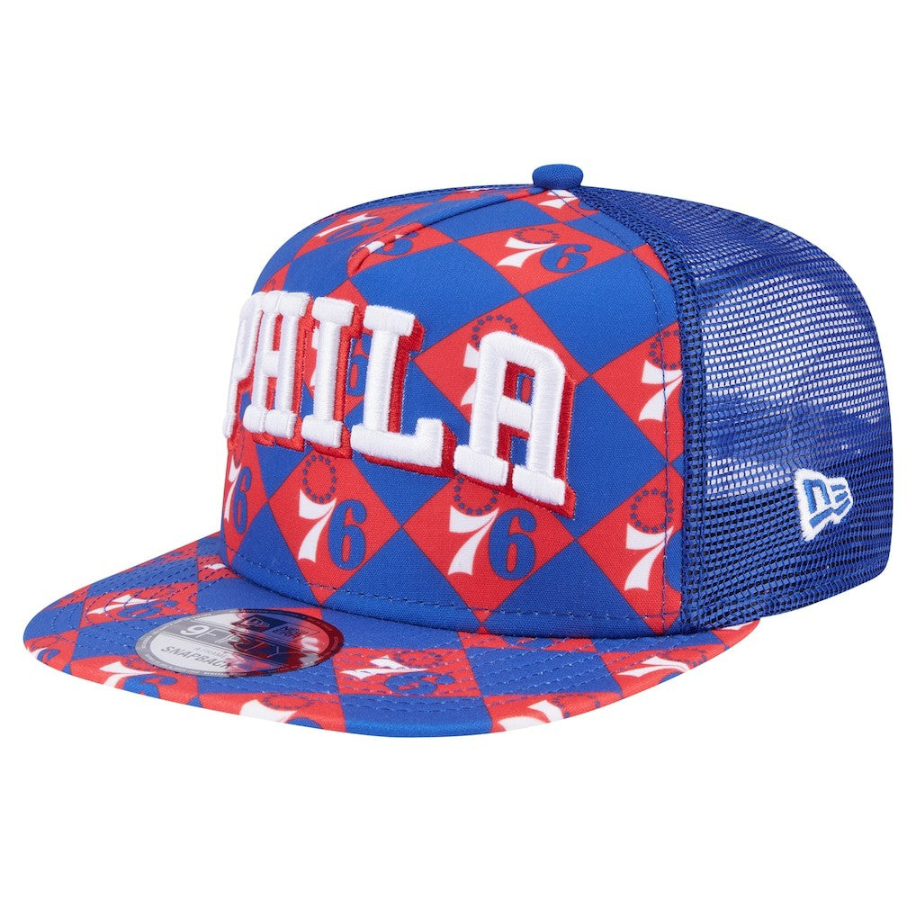 Philadelphia 76ers Seeing Diamonds A-Frame Trucker 9FIFTY Snapback Hat Royal | New Era Lifestyle