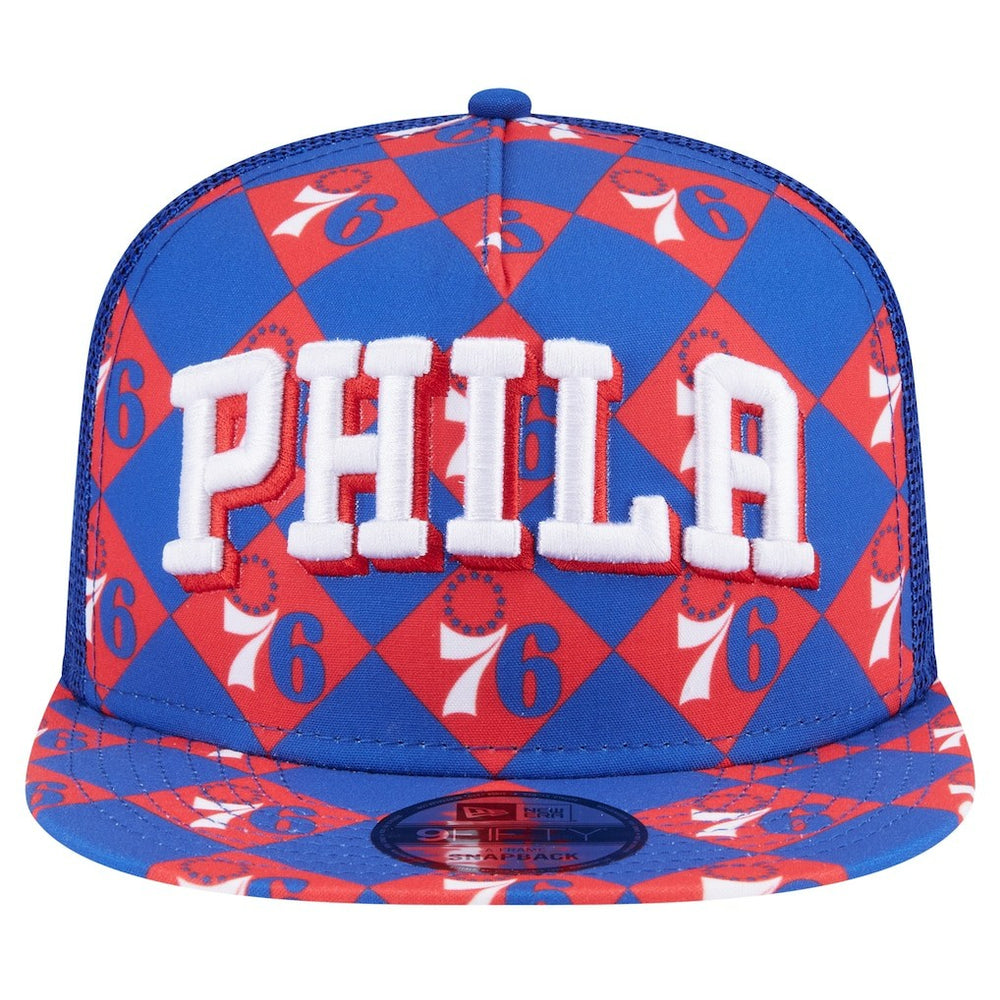 Philadelphia 76ers Seeing Diamonds A-Frame Trucker 9FIFTY Snapback Hat Royal | New Era Lifestyle