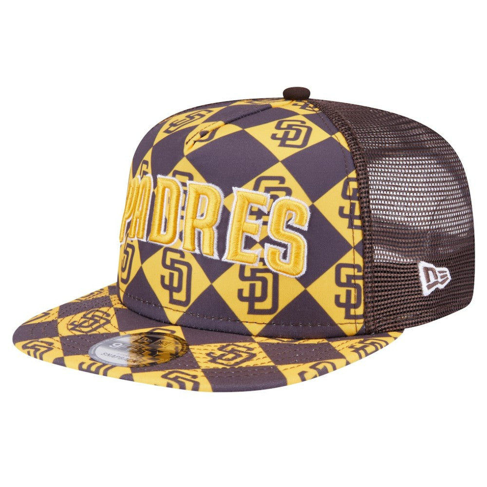 San Diego Padres New Era Seeing Diamonds A-Frame Trucker 9FIFTY Snapback Hat - Brown - New Era Sale