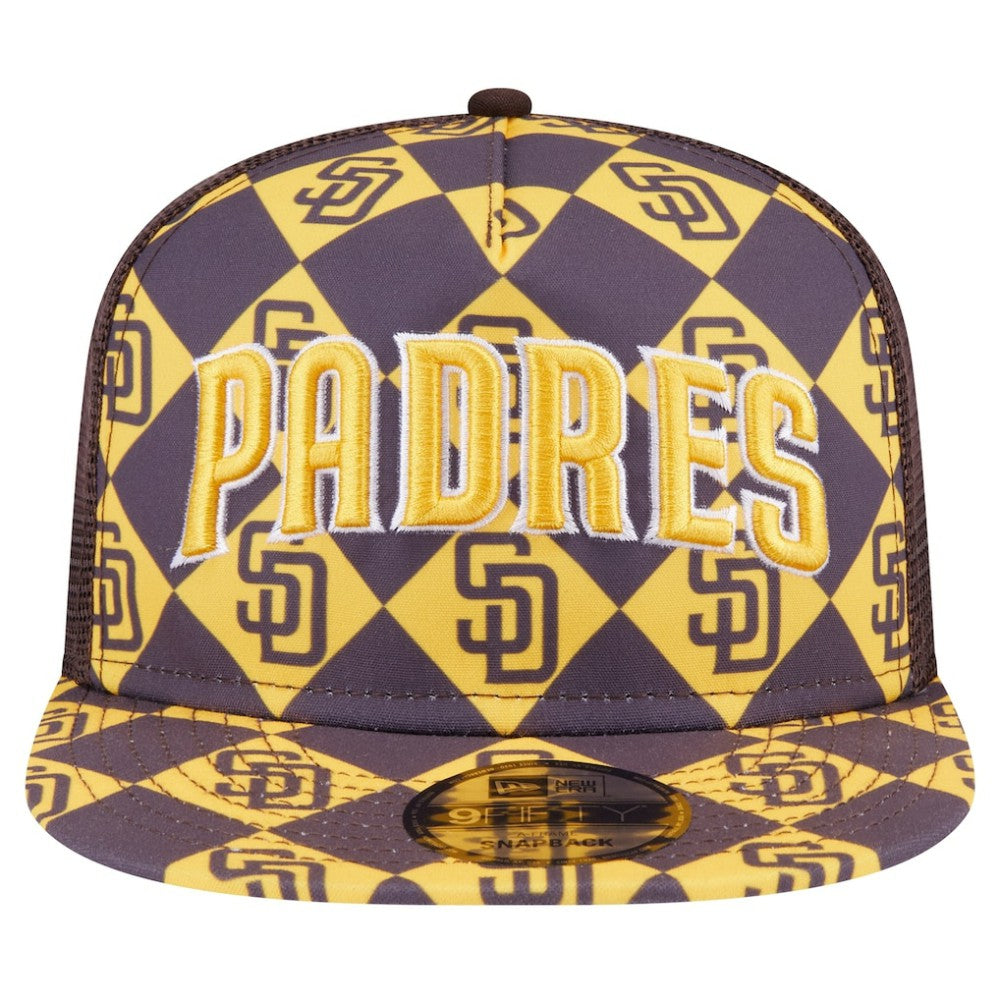 San Diego Padres New Era Seeing Diamonds A-Frame Trucker 9FIFTY Snapback Hat - Brown - New Era Sale