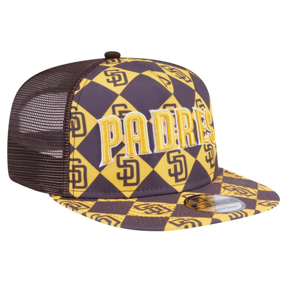 San Diego Padres New Era Seeing Diamonds A-Frame Trucker 9FIFTY Snapback Hat - Brown - New Era Sale