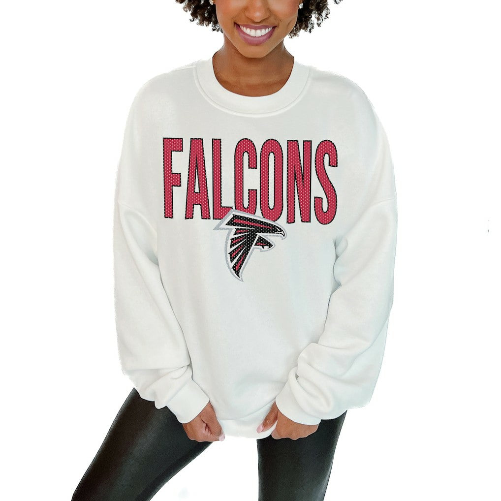 Atlanta Falcons Gameday Couture Women's Just Go With It Oversized Long Sleeve Crewneck Sweatshirt – White