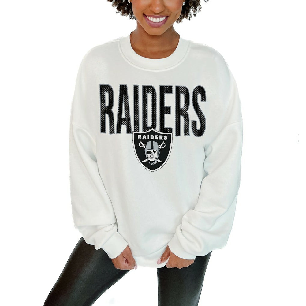 Las Vegas Raiders Gameday Couture Women's Just Go With It Oversized Long Sleeve Crewneck Sweatshirt – White