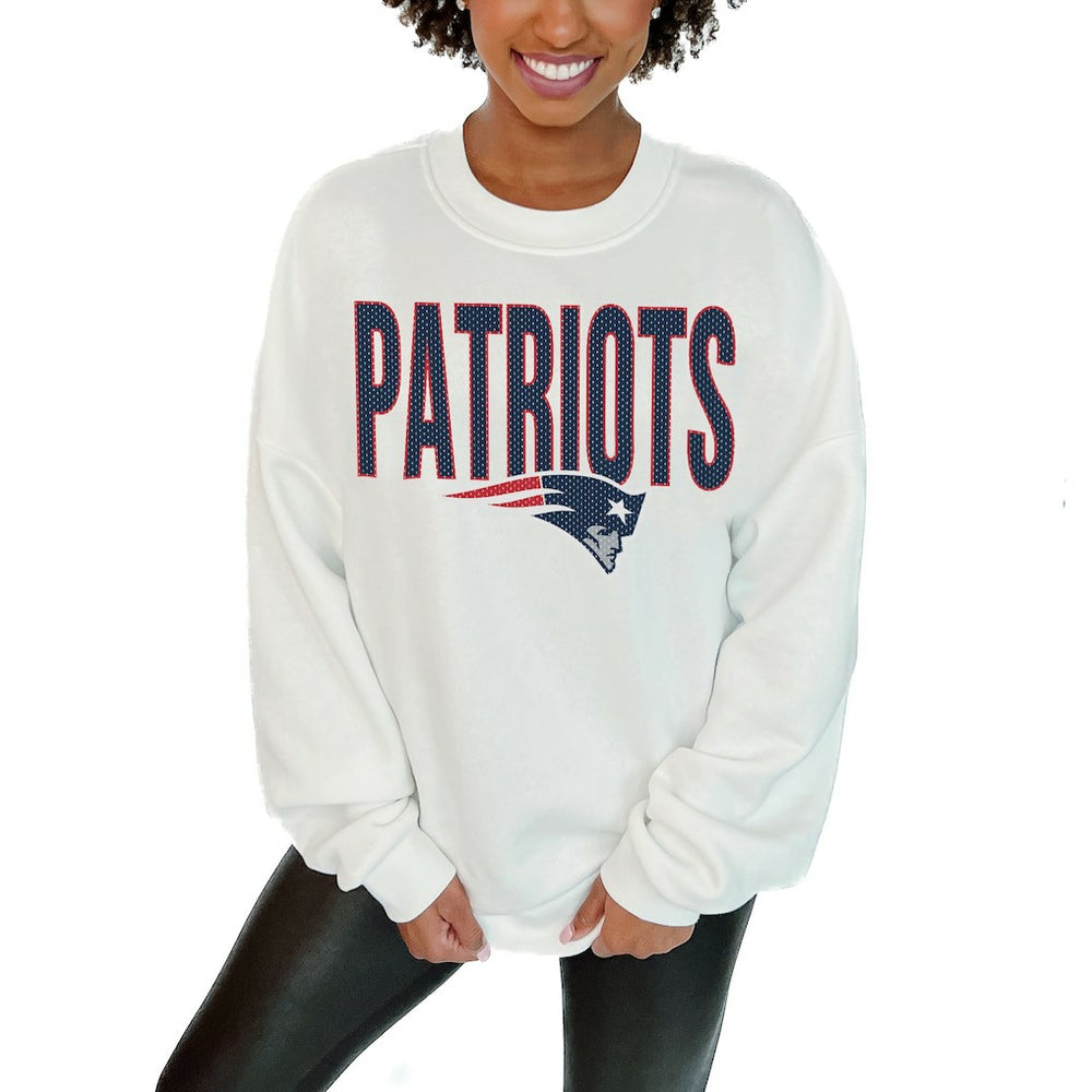 New England Patriots Gameday Couture Women's Just Go With It Oversized Long Sleeve Crewneck Sweatshirt – White