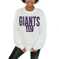 New York Giants Gameday Couture Women's Just Go With It Oversized Long Sleeve Crewneck Sweatshirt – White