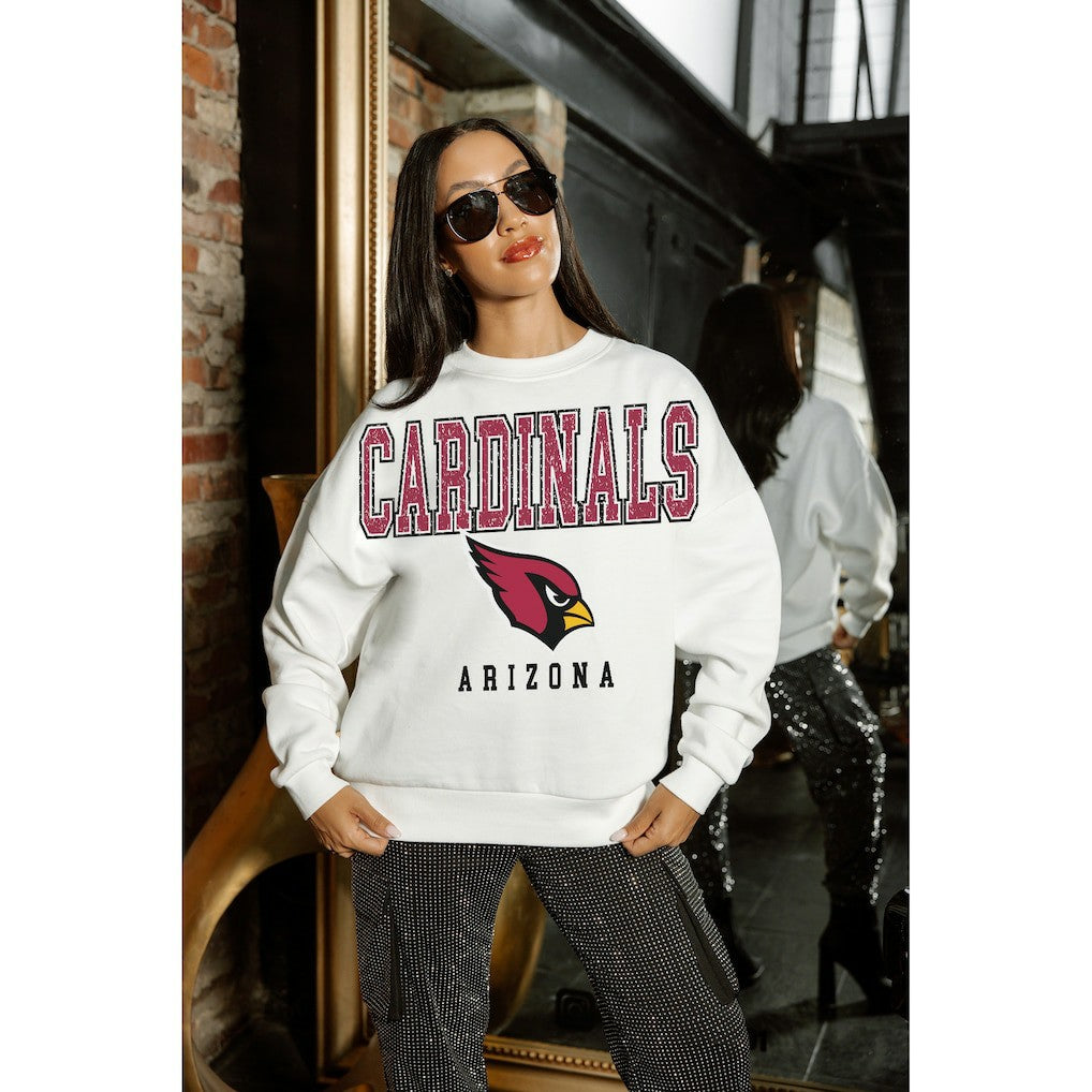 Arizona Cardinals Gameday Couture Women's Sunday Drives Oversized Crewneck Pullover Sweatshirt – White