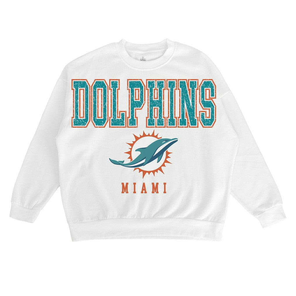 Miami Dolphins Gameday Couture Women's Sunday Drives Oversized Crewneck Pullover Sweatshirt – White