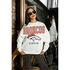 Denver Broncos Gameday Couture Women's Sunday Drives Oversized Crewneck Pullover Sweatshirt – White