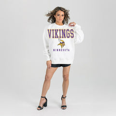 Minnesota Vikings Gameday Couture Women's Sunday Drives Oversized Crewneck Pullover Sweatshirt – White