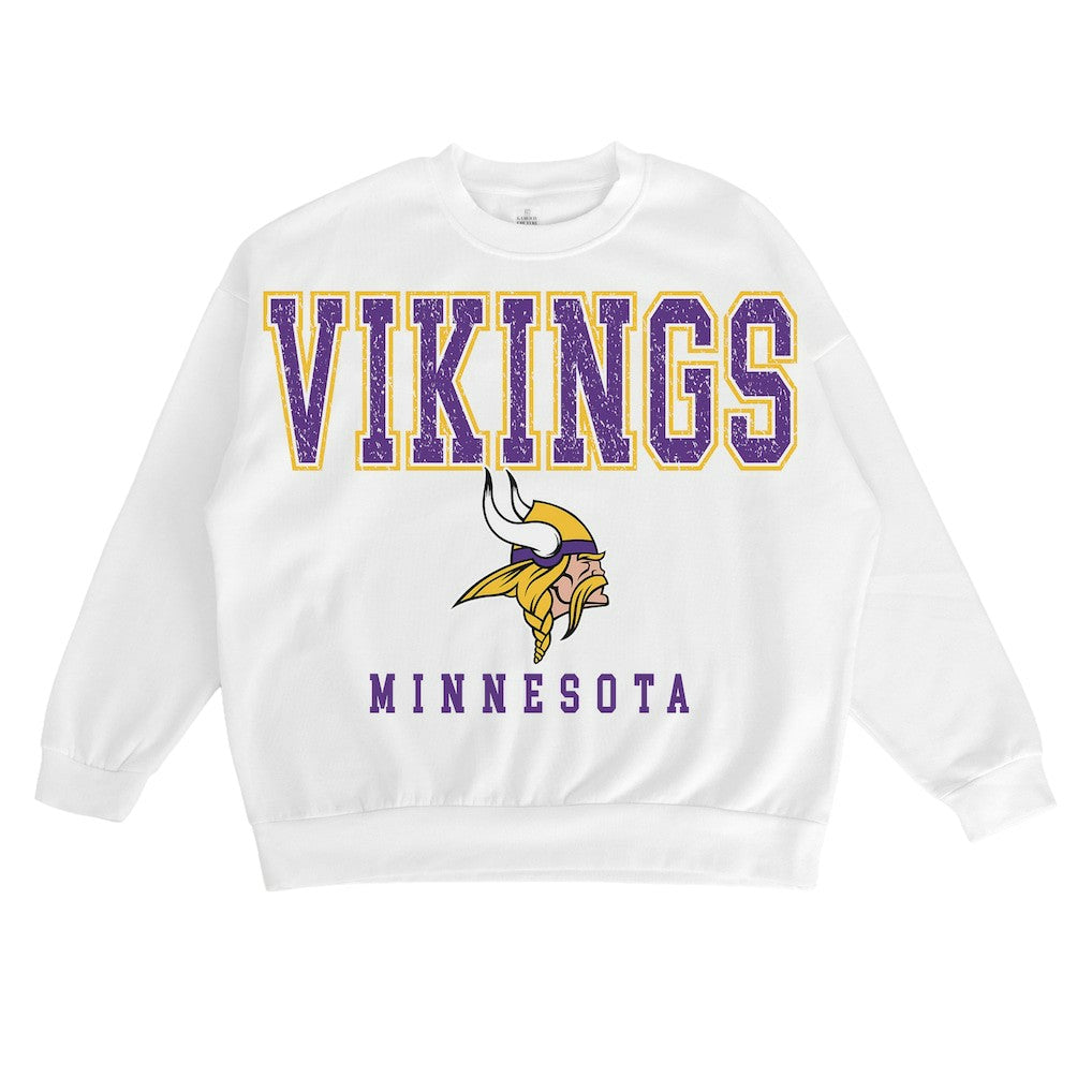 Minnesota Vikings Gameday Couture Women's Sunday Drives Oversized Crewneck Pullover Sweatshirt – White