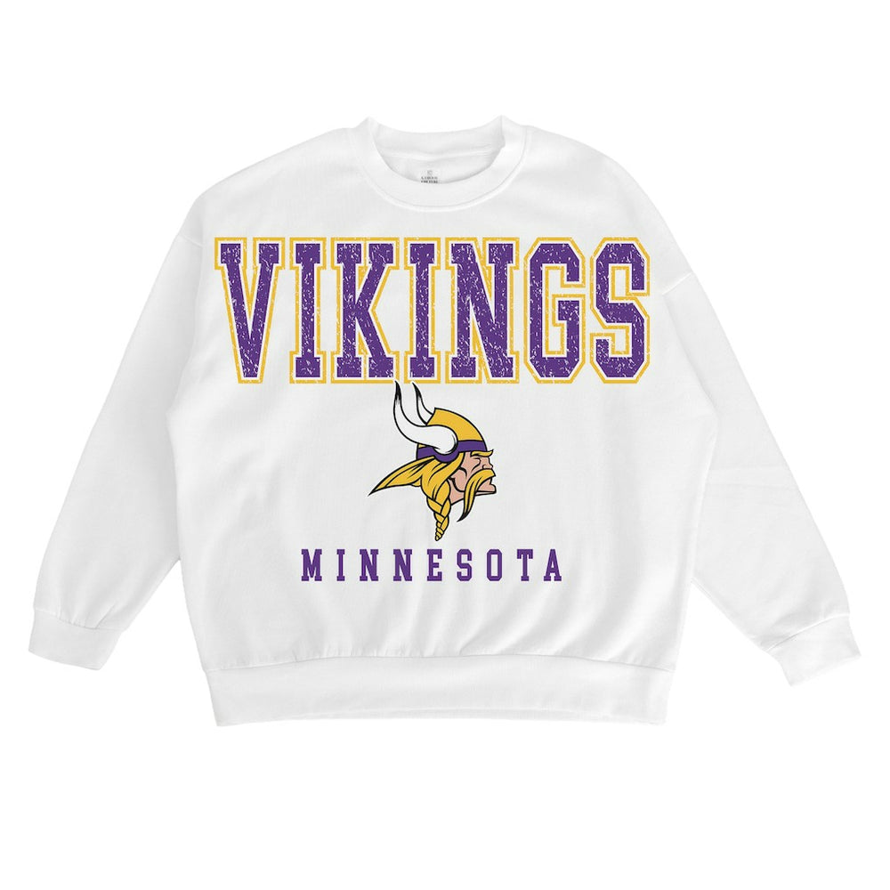 Minnesota Vikings Gameday Couture Women's Sunday Drives Oversized Crewneck Pullover Sweatshirt – White