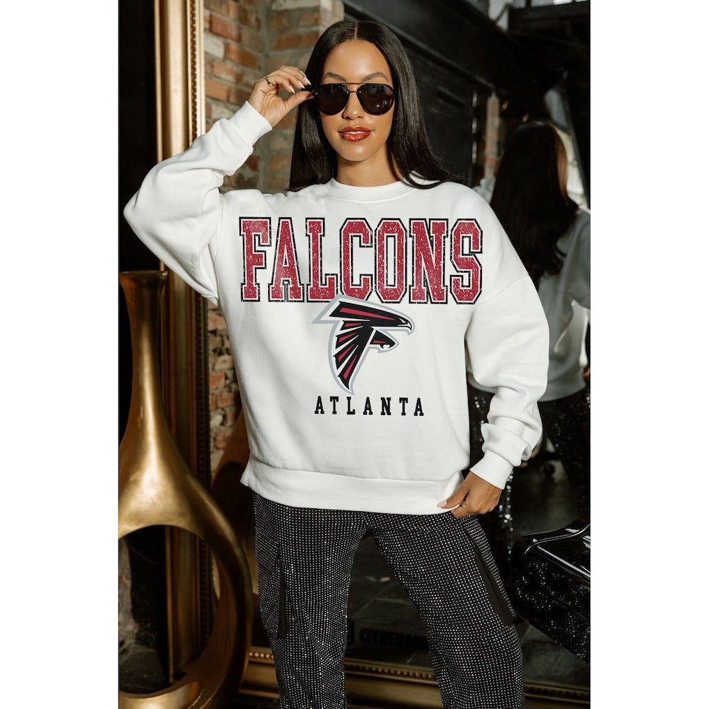 Atlanta Falcons Gameday Couture Women's Sunday Drives Oversized Crewneck Pullover Sweatshirt – White