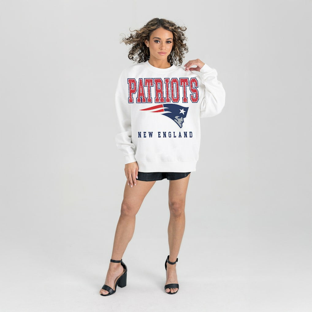 New England Patriots Gameday Couture Women's Sunday Drives Oversized Crewneck Pullover Sweatshirt – White
