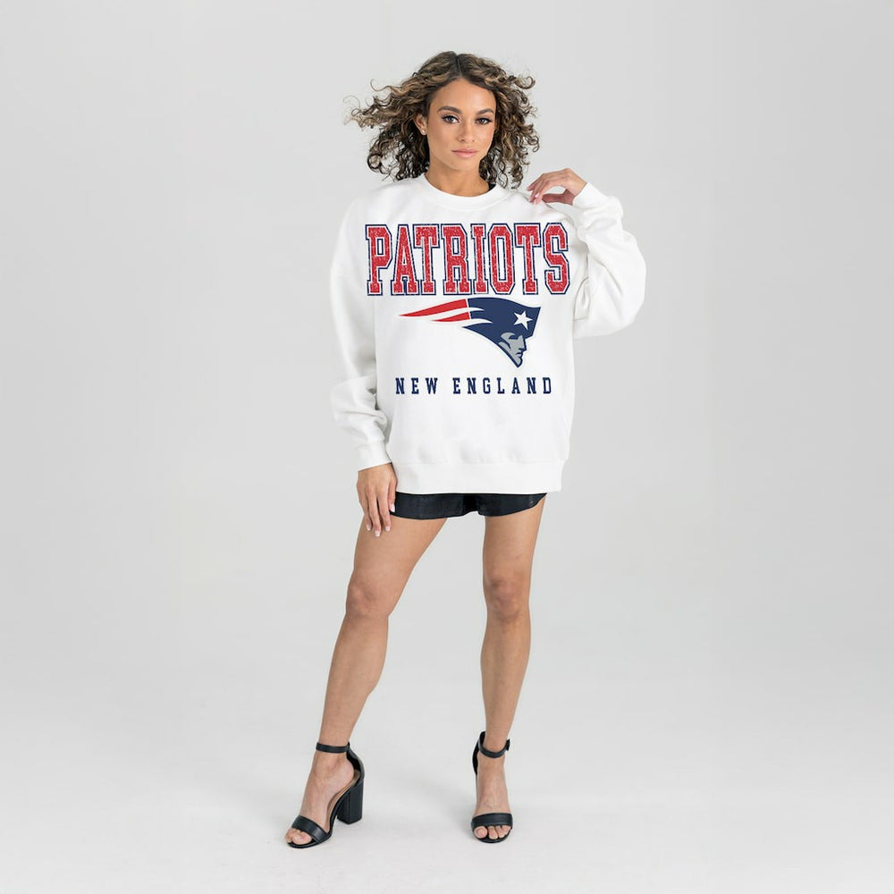 New England Patriots Gameday Couture Women's Sunday Drives Oversized Crewneck Pullover Sweatshirt – White