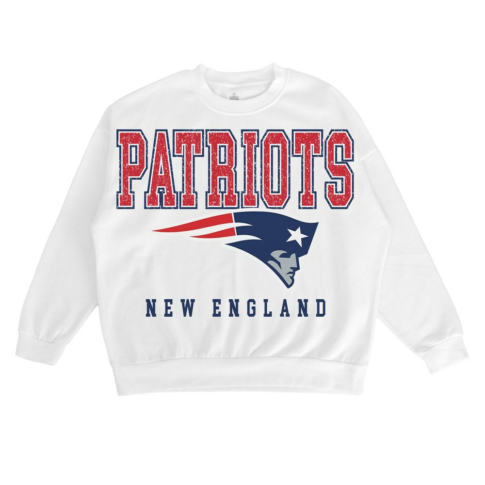 New England Patriots Gameday Couture Women's Sunday Drives Oversized Crewneck Pullover Sweatshirt – White
