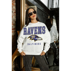Baltimore Ravens Gameday Couture Women's Sunday Drives Oversized Crewneck Pullover Sweatshirt – White