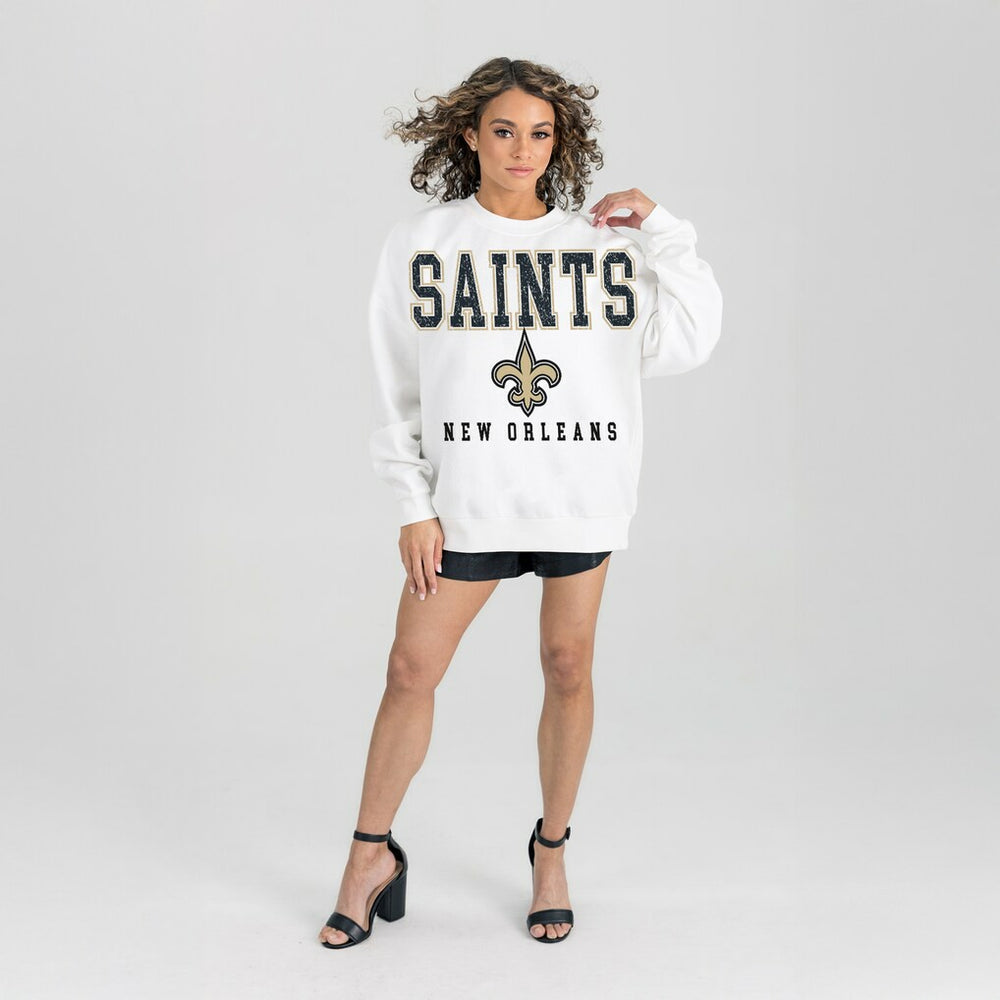 New Orleans Saints Gameday Couture Women's Sunday Drives Oversized Crewneck Pullover Sweatshirt – White