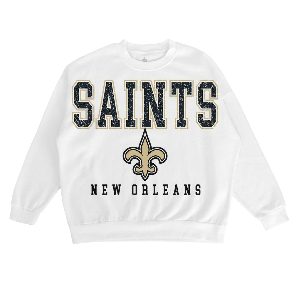 New Orleans Saints Gameday Couture Women's Sunday Drives Oversized Crewneck Pullover Sweatshirt – White