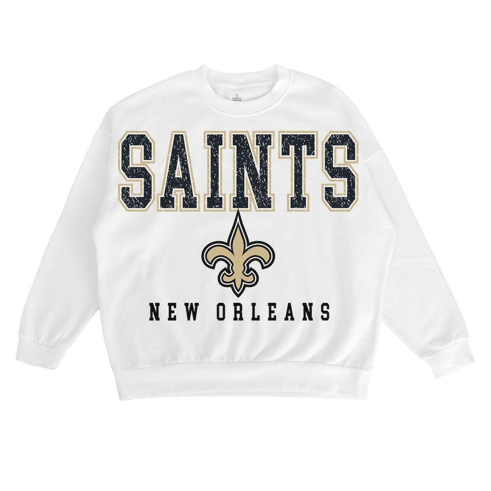 New Orleans Saints Gameday Couture Women's Sunday Drives Oversized Crewneck Pullover Sweatshirt – White