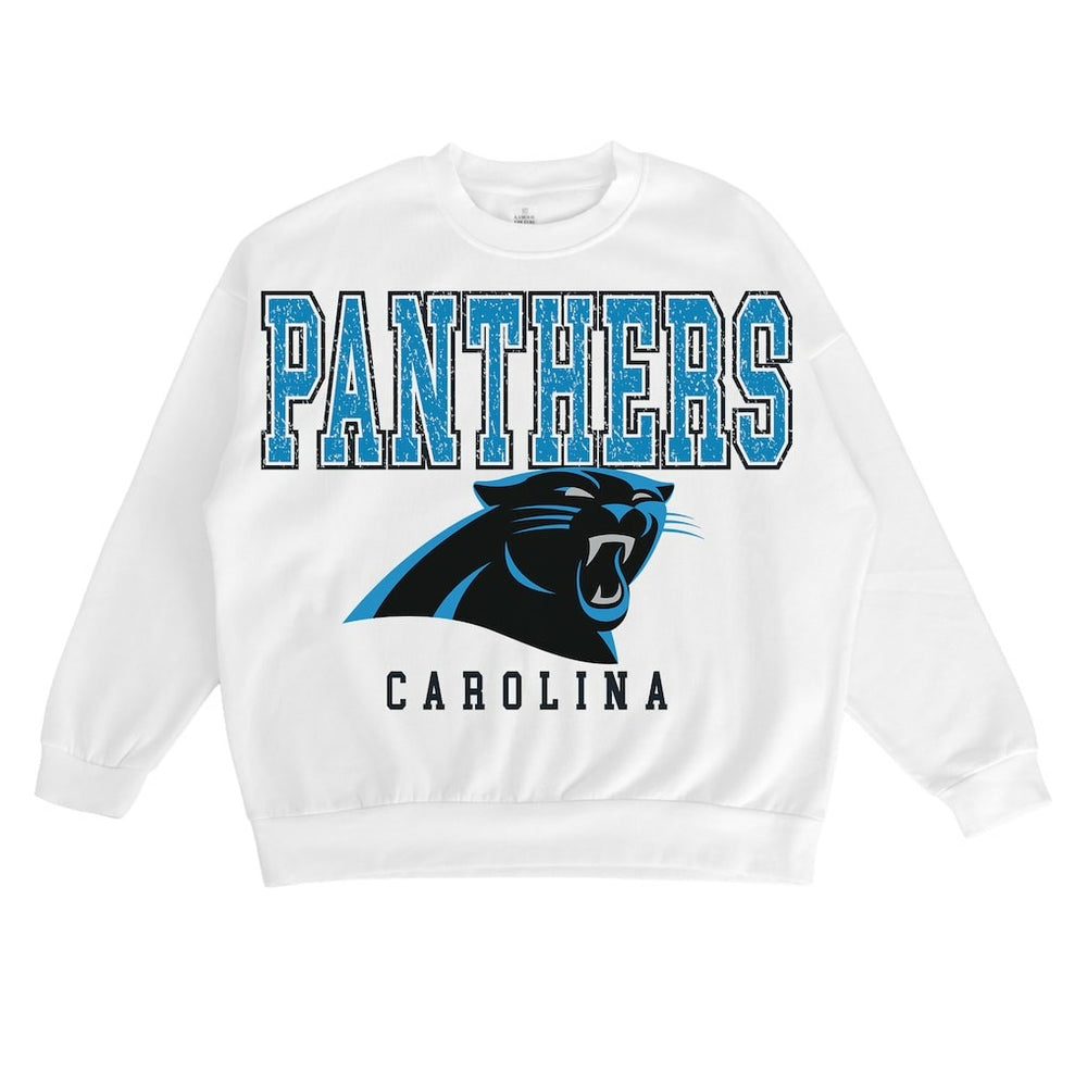 Carolina Panthers Gameday Couture Women's Sunday Drives Oversized Crewneck Pullover Sweatshirt – White
