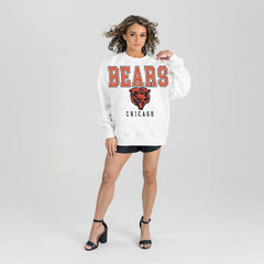 Chicago Bears Gameday Couture Women's Sunday Drives Oversized Crewneck Pullover Sweatshirt – White