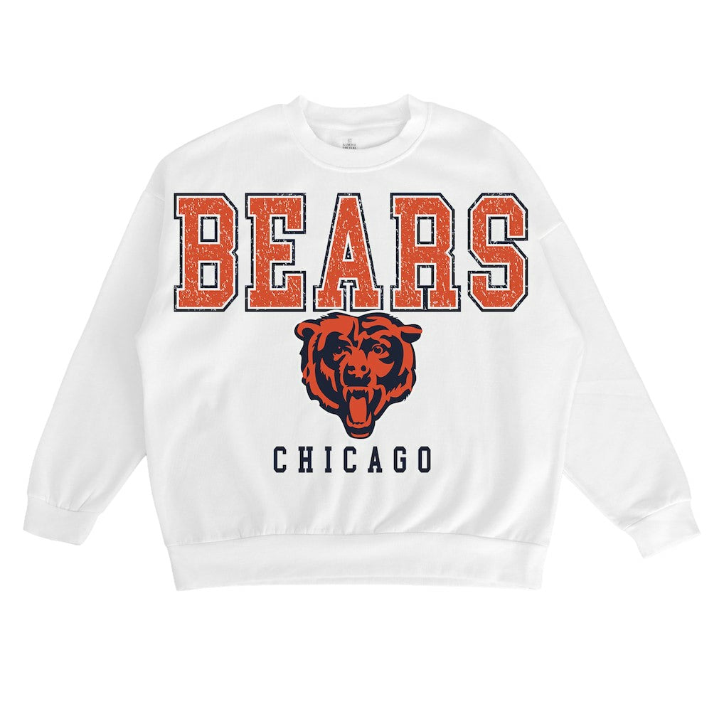 Chicago Bears Gameday Couture Women's Sunday Drives Oversized Crewneck Pullover Sweatshirt – White