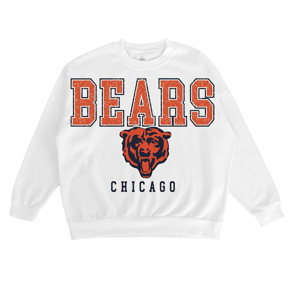 Chicago Bears Gameday Couture Women's Sunday Drives Oversized Crewneck Pullover Sweatshirt – White