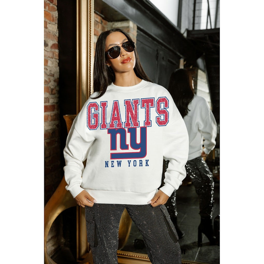 New York Giants Gameday Couture Women's Sunday Drives Oversized Crewneck Pullover Sweatshirt – White