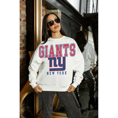 New York Giants Gameday Couture Women's Sunday Drives Oversized Crewneck Pullover Sweatshirt – White