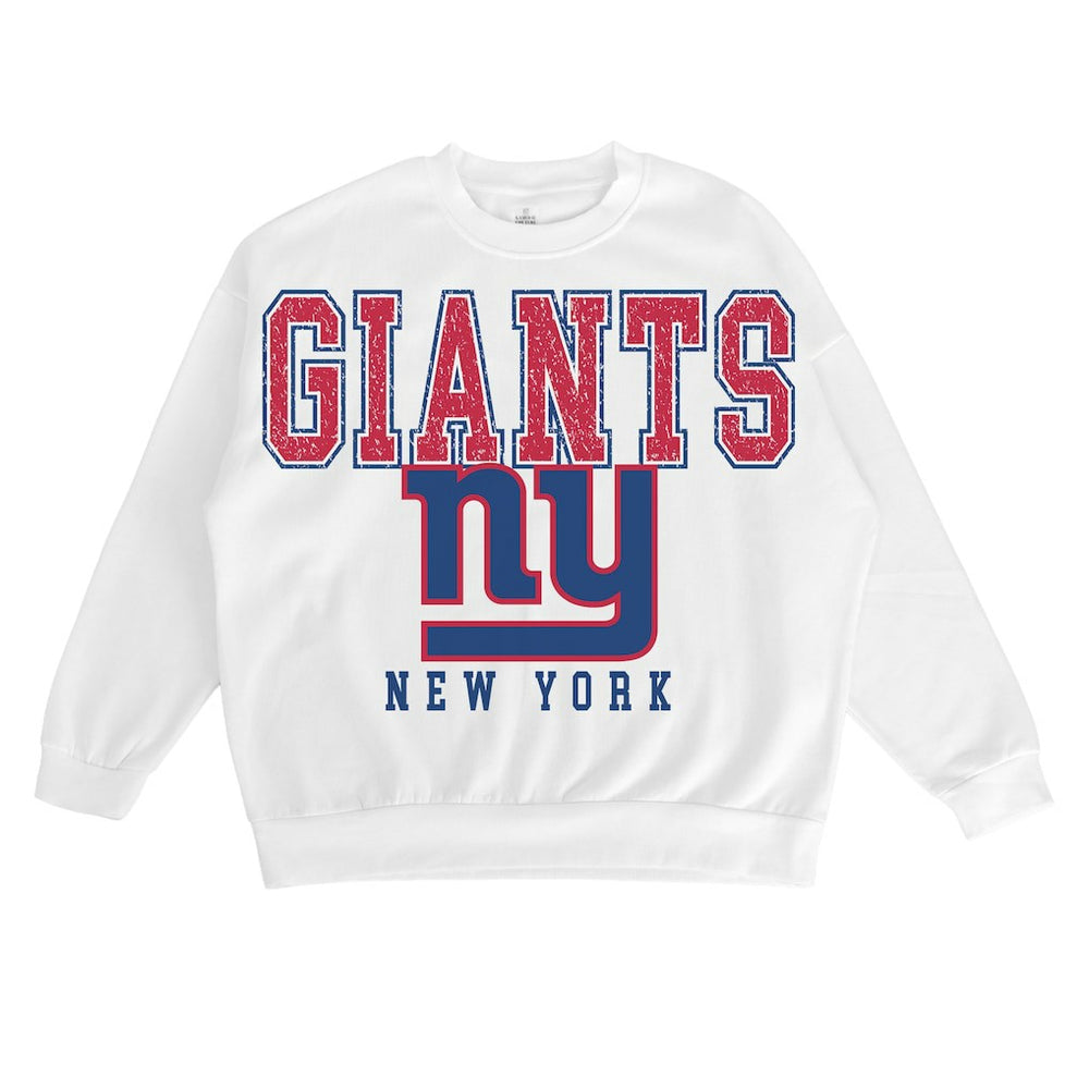 New York Giants Gameday Couture Women's Sunday Drives Oversized Crewneck Pullover Sweatshirt – White