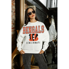 Cincinnati Bengals Gameday Couture Women's Sunday Drives Oversized Crewneck Pullover Sweatshirt – White