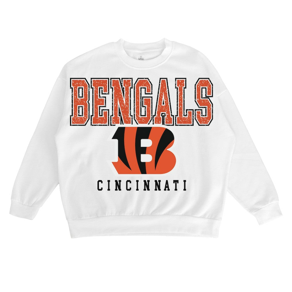 Cincinnati Bengals Gameday Couture Women's Sunday Drives Oversized Crewneck Pullover Sweatshirt – White