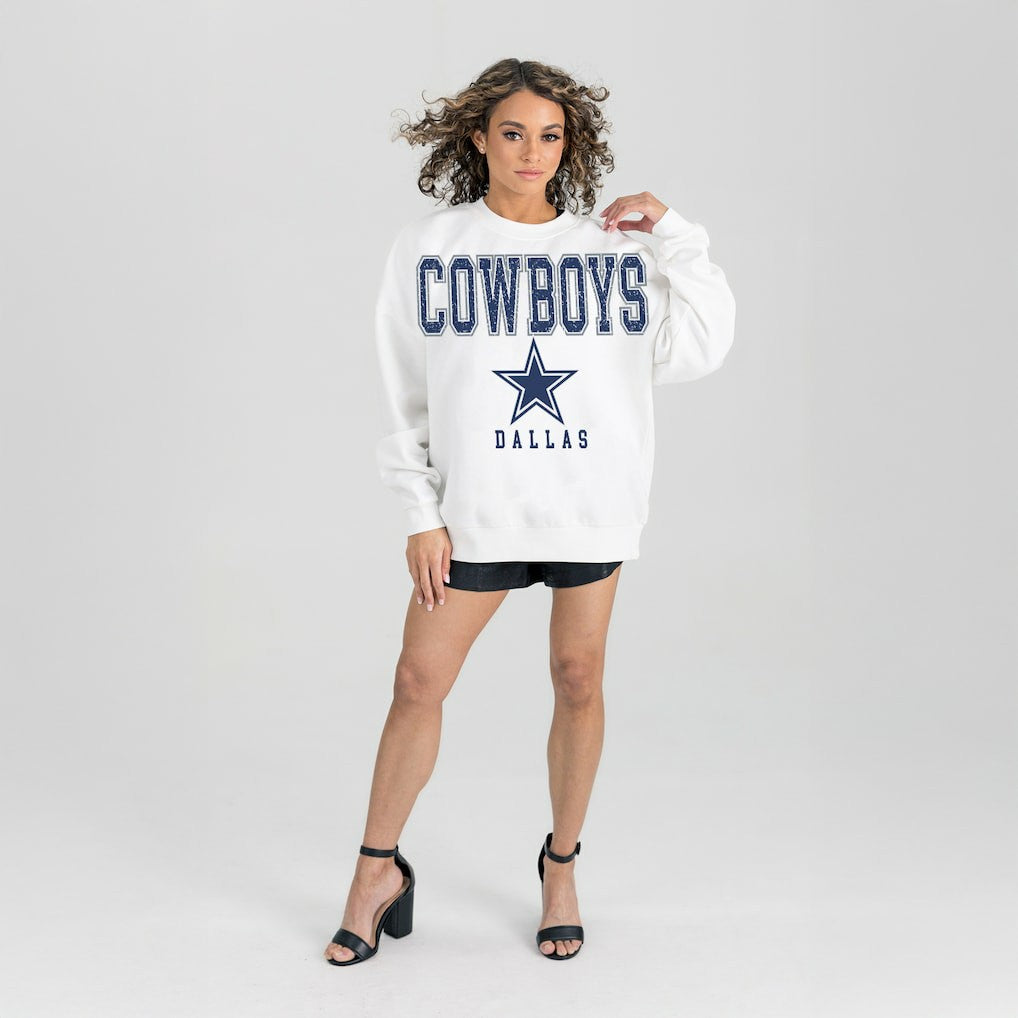Dallas Cowboys Gameday Couture Women's Sunday Drives Oversized Crewneck Pullover Sweatshirt – White