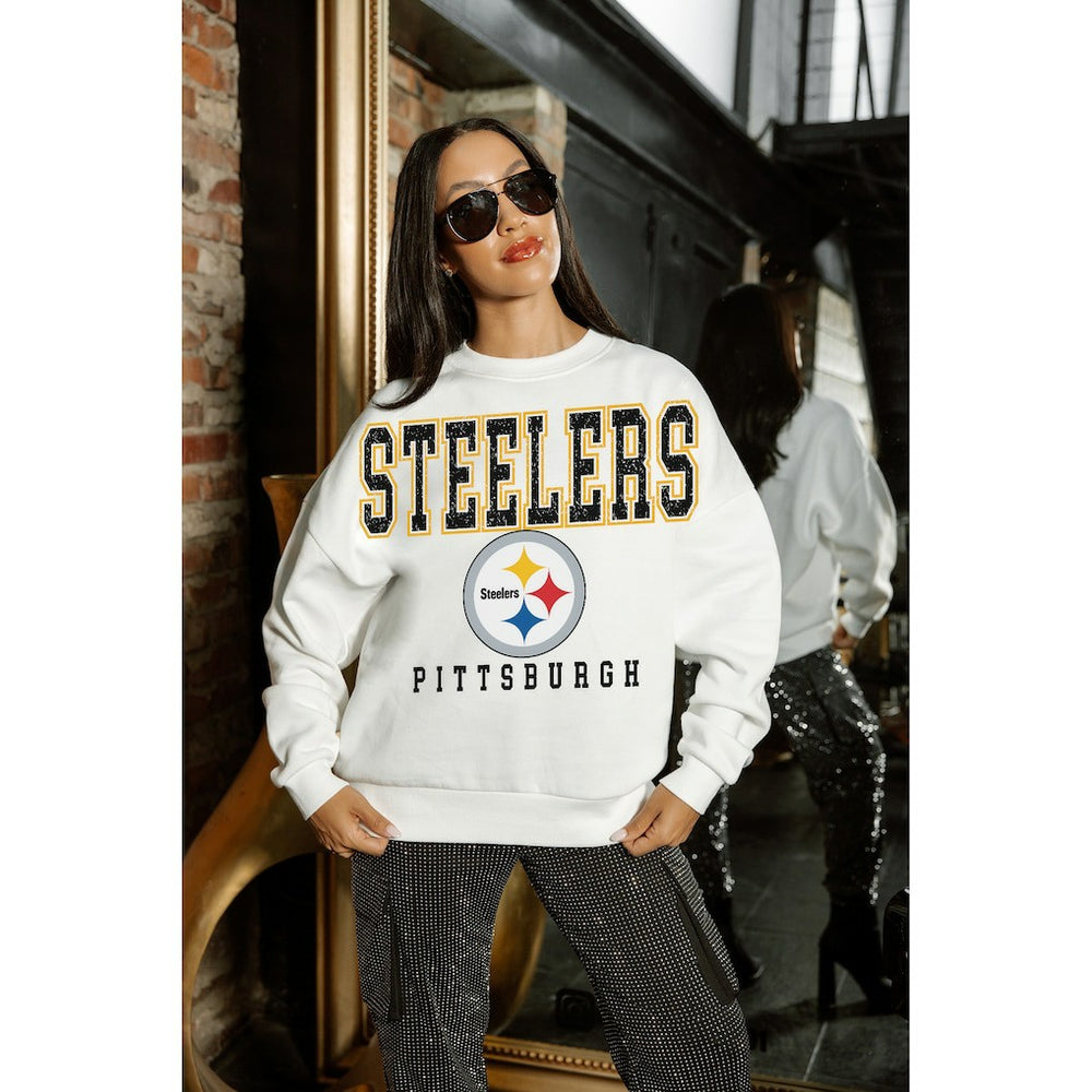 Pittsburgh Steelers Gameday Couture Women's Sunday Drives Oversized Crewneck Pullover Sweatshirt – White