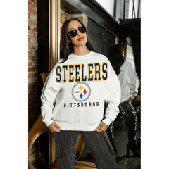 Pittsburgh Steelers Gameday Couture Women's Sunday Drives Oversized Crewneck Pullover Sweatshirt – White