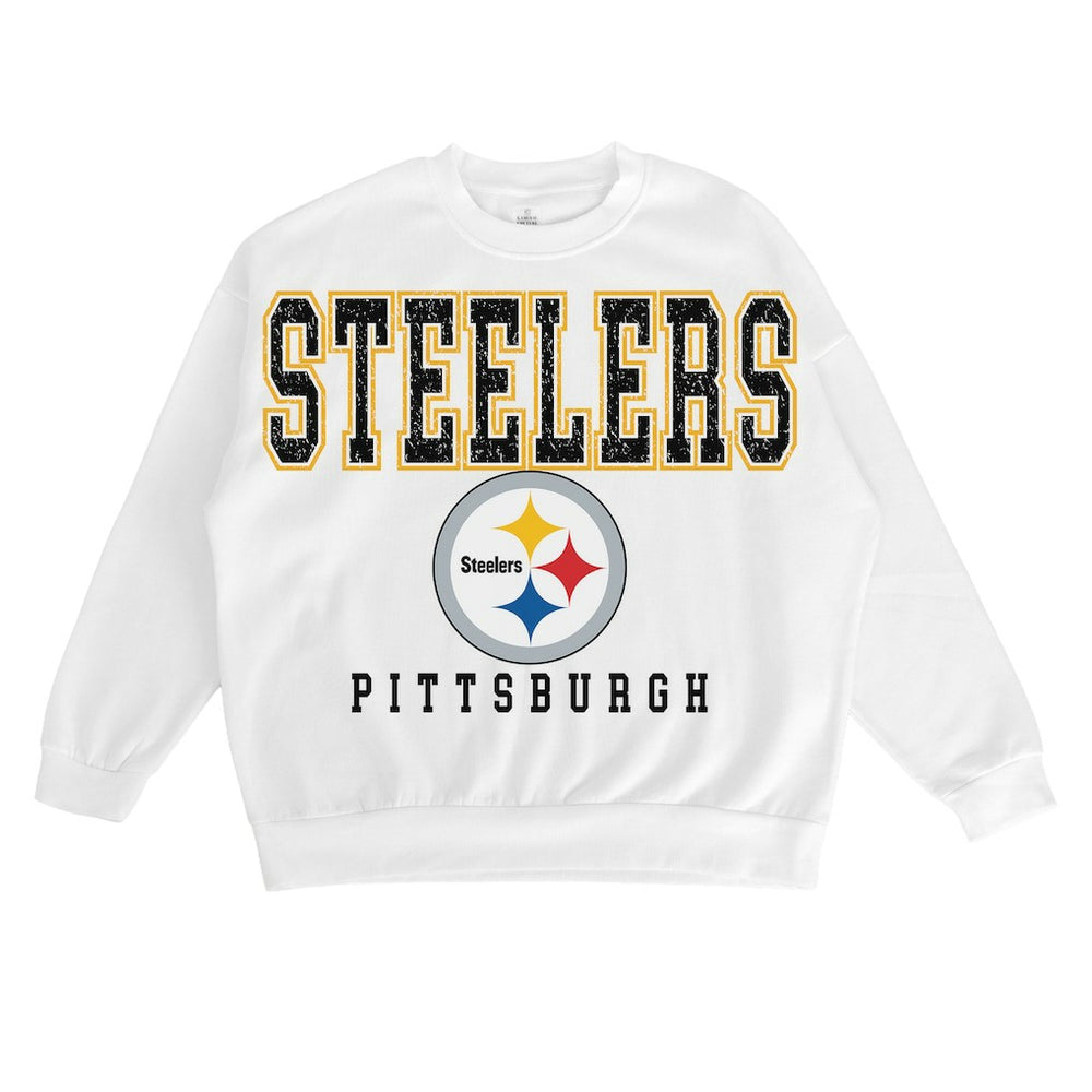 Pittsburgh Steelers Gameday Couture Women's Sunday Drives Oversized Crewneck Pullover Sweatshirt – White