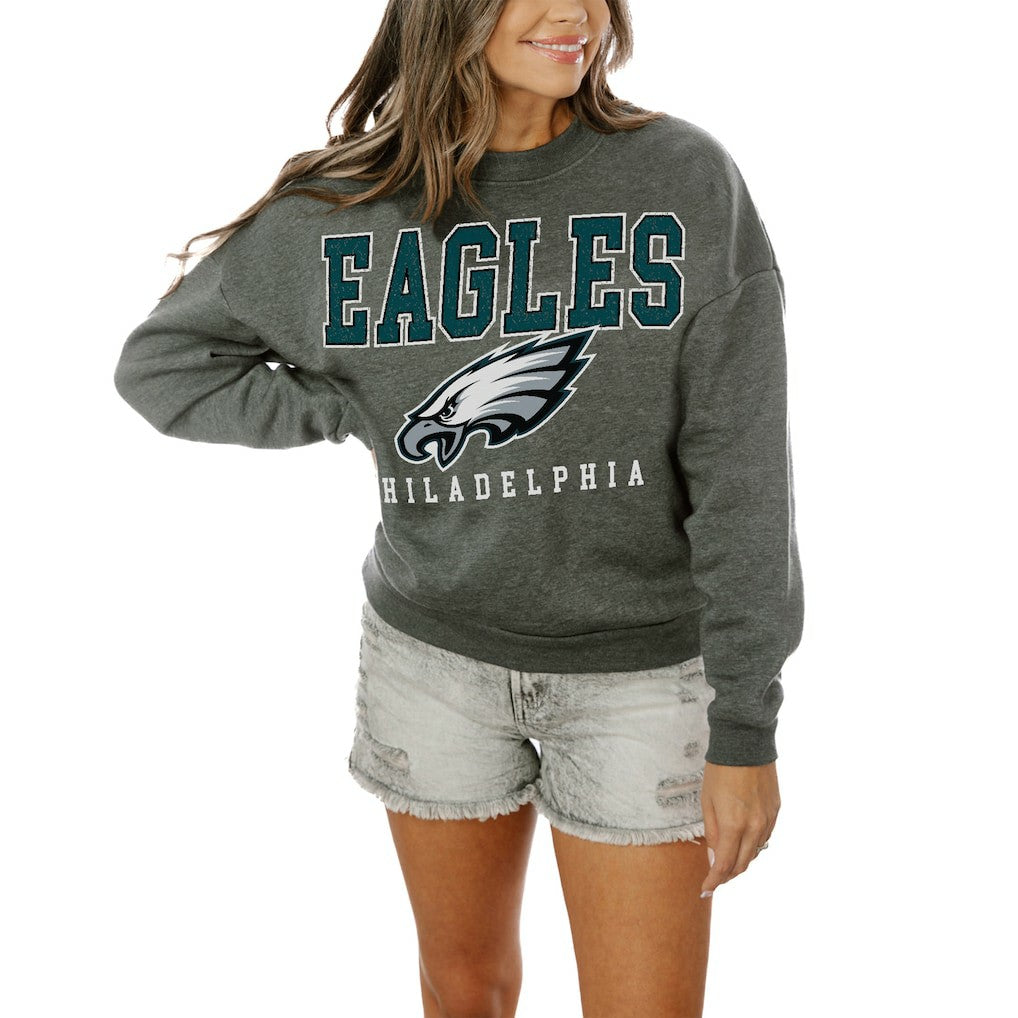 Philadelphia Eagles Gameday Couture Women's Oversized Bring The Energy Pullover Sweatshirt – Charcoal
