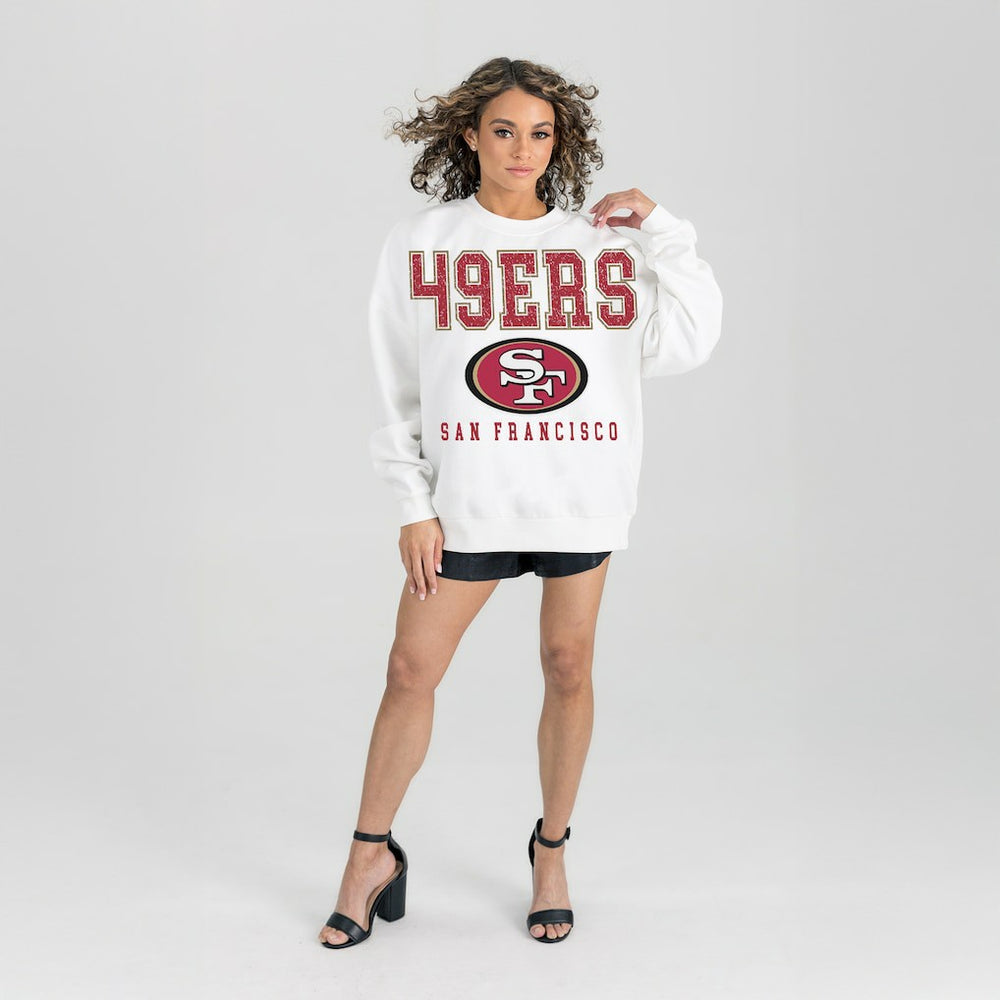 San Francisco 49ers Gameday Couture Women's Sunday Drives Oversized Crewneck Pullover Sweatshirt – White