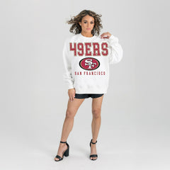 San Francisco 49ers Gameday Couture Women's Sunday Drives Oversized Crewneck Pullover Sweatshirt – White