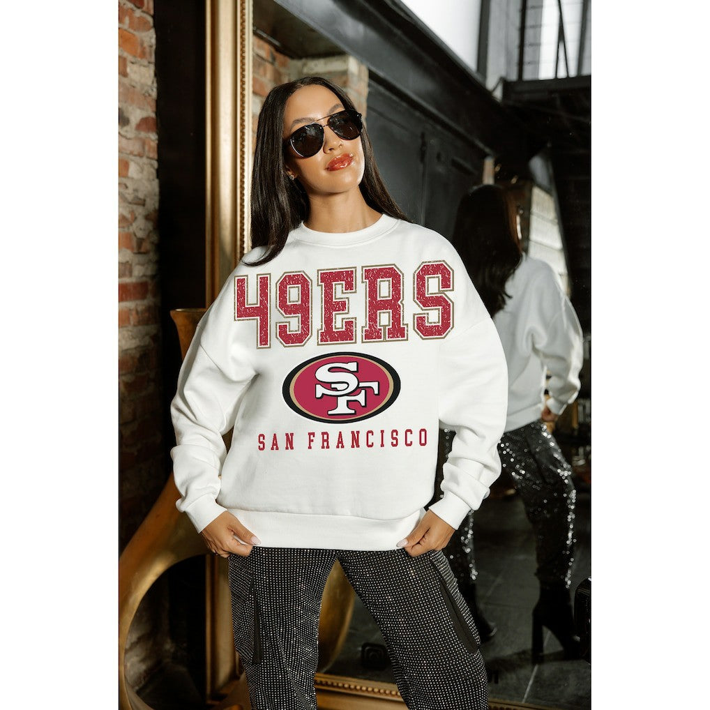 San Francisco 49ers Gameday Couture Women's Sunday Drives Oversized Crewneck Pullover Sweatshirt – White