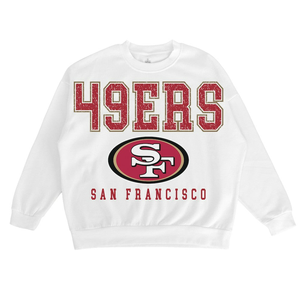 San Francisco 49ers Gameday Couture Women's Sunday Drives Oversized Crewneck Pullover Sweatshirt – White